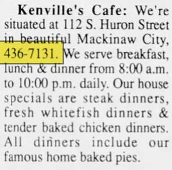 Kenvilles Restaurant - Aug 1991 Ad